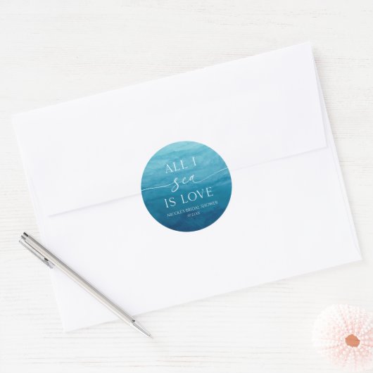 All I Sea Is Love Oceaan Strand Bruiloft Ronde Sticker (Envelop)