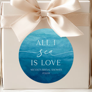 All I Sea Is Love Oceaan Strand Zee Bruiloft Brida Ronde Sticker