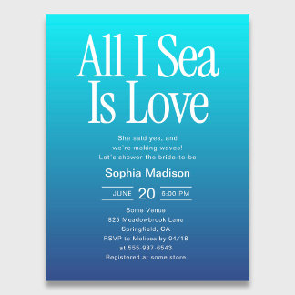 All I Sea Is Love Retro Blue Bridal Shower Uitnodiging Briefkaart