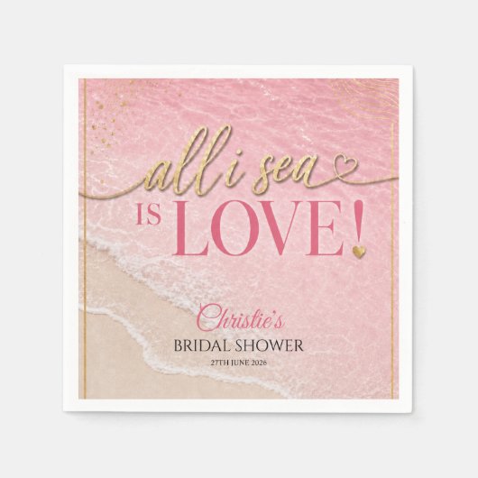 All I Sea Is Love Roze Bruiloftsfeest Servetten (Voorkant)