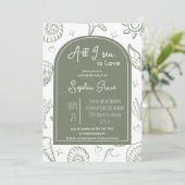 All I Sea is Love Sage Green Doodles Bridal Shower Kaart (Staand voorkant)