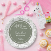 All I Sea is Love Sage Green Seashells Doodles Papieren Bordje (Feest)