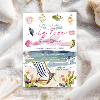 All I Sea Is Love Seashells Beach Bridal Shower Kaart