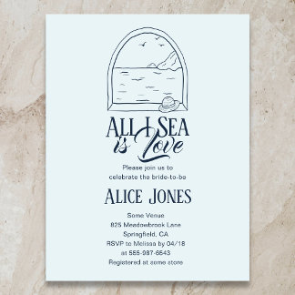 All I Sea Is Love Vintage Blauwe Bruidsuitnodiging Uitnodiging Briefkaart