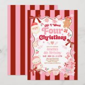 All I Want Christmas 4th Birthday Invitation Kaart (Voorkant / Achterkant)
