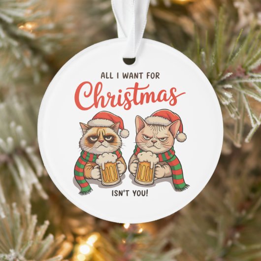 All I Want For Christmas Isn’t You Angry Cats Xmas Ornament (Boom)