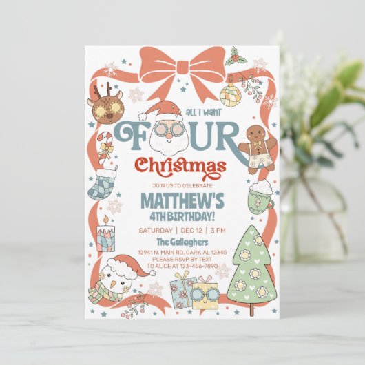 All I want FOUR Christmas boy 4th birthday invite. Kaart (Staand voorkant)