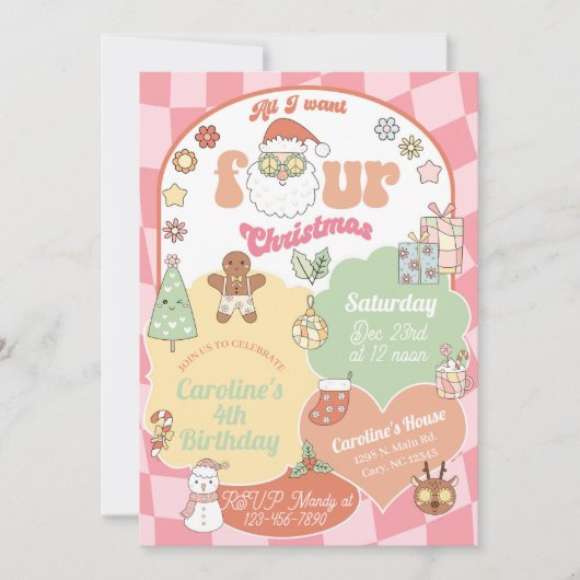 All I want four Christmas girl 4th birthday. Kaart (Voorkant)