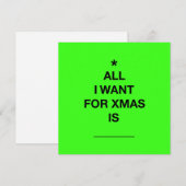 'All I Want' Kerst Kaart - Groen (Voorkant / Achterkant)