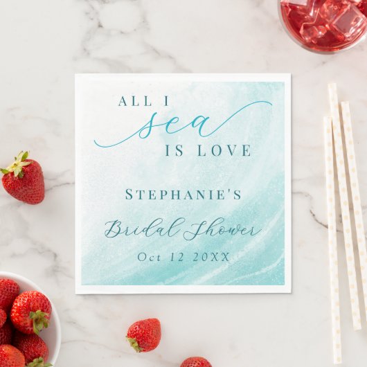 All I Zee is Love Blauwgroen Ocean Beach Vrijgezel Servet (Insitu)