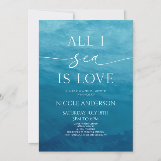 All I Zee is Love Deep Blue Ocean Vrijgezellenfees Kaart (Voorkant)