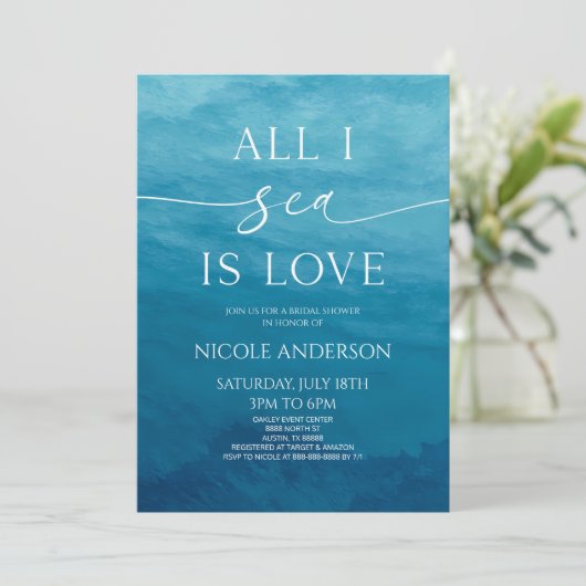 All I Zee is Love Deep Blue Ocean Vrijgezellenfees Kaart (Staand voorkant)