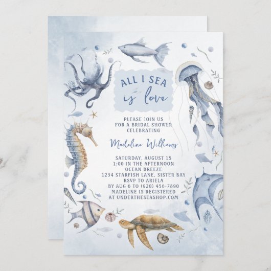 All I Zee is Love Elegant Ocean Vrijgezellenfeest Kaart (Voorkant / Achterkant)