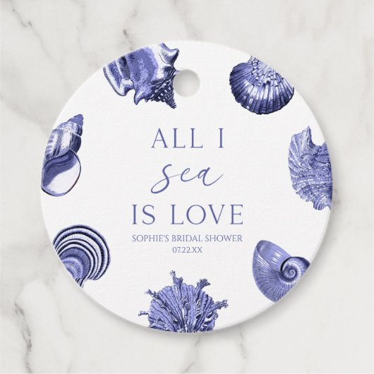 All I Zee is Love Elegant Seashells Vrijgezellenfe Bedankjes Labels (Voorkant)