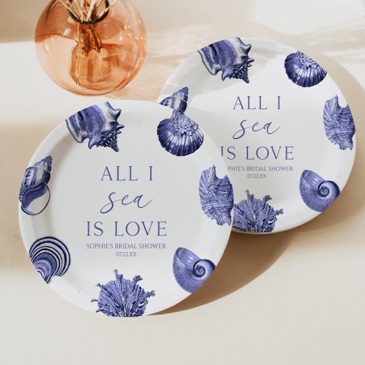 All I Zee is Love Elegant Seashells Vrijgezellenfe Papieren Bordje