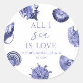 All I Zee is Love Elegant Seashells Vrijgezellenfe Ronde Sticker (Voorkant)