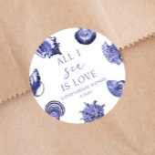 All I Zee is Love Elegant Seashells Vrijgezellenfe Ronde Sticker