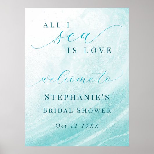 All I Zee is Love Ocean Beach Blauwgroen Vrijgezel Poster (Voorkant)