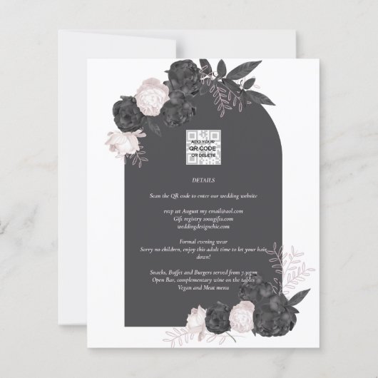 All-in-1 Black Blush Roos gothic Wedding QR Code (Achterkant)