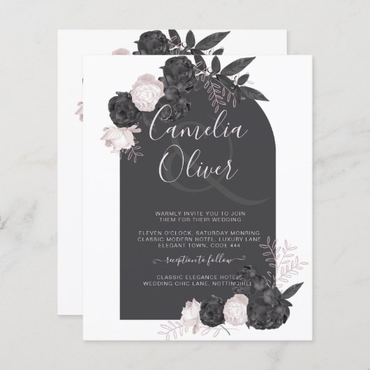 All-in-1 Black Blush Roos gothic Wedding QR Code (Voorkant / Achterkant)