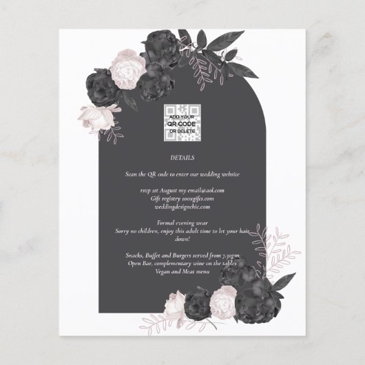 All-in-1 Black Blush Roos gothic Wedding QR Code Flyer (Achterkant)