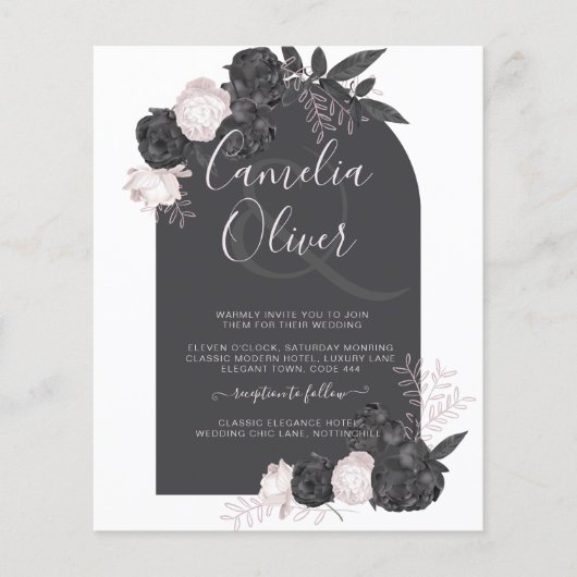 All-in-1 Black Blush Roos gothic Wedding QR Code Flyer (Voorkant)