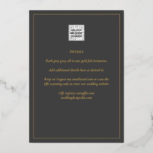 All-in-1 Black Gold Foil Wedding QR-code Folie Uitnodiging (Achterkant)