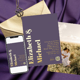 All-in-1 ECHT GOUD FOLIE Mauve Foto QR Code Modern Uitnodiging