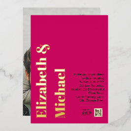 All-in-1 ECHT GOUDEN FOLIE Roze Foto QR-code Moder Folie Uitnodiging