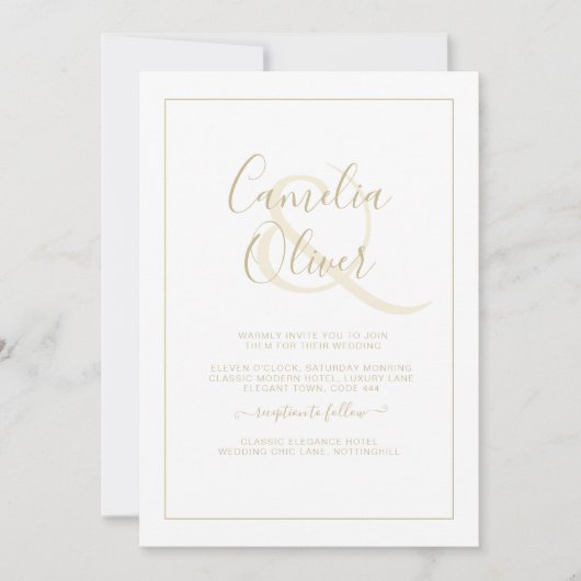 All-in-1 Elegant White Gold Font Classic Wedding I Kaart (Voorkant)