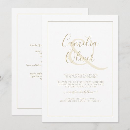 All-in-1 Elegant White Gold Font Classic Wedding I Kaart (Voorkant / Achterkant)