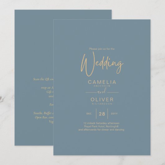 All-in-1 Elegant Zee Glas Teal Goud Trouw QR cd Kaart (Voorkant / Achterkant)