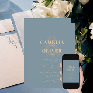 All-in-1 Elegant Zee Glass Blauwgroen Gold Wedding Kaart