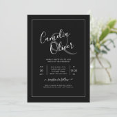 All-in-1 elegant zwart, wit lettertype bruiloft kaart (Staand voorkant)