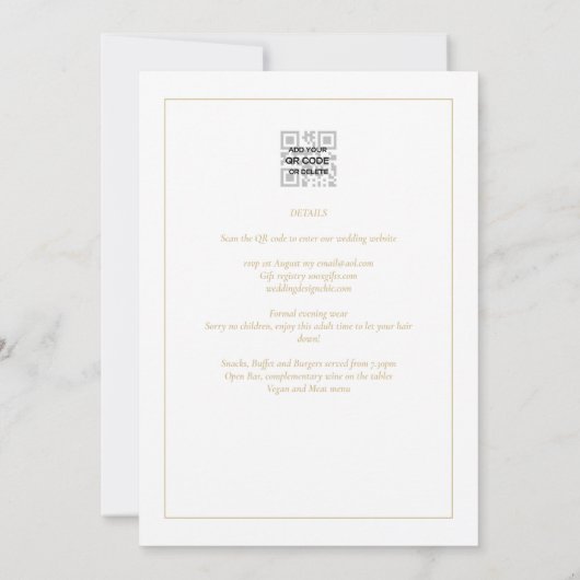 All-in-1 Elegante Klassieke Gouden Tekst Witte Tro Kaart (Achterkant)