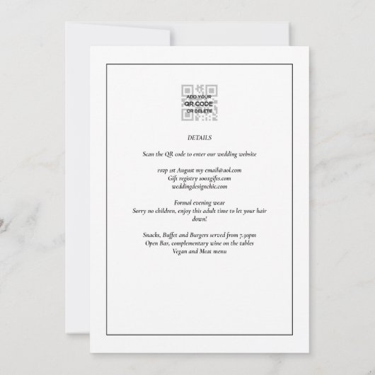 All-in-1 elegante klassieke witte bruiloft kaart (Achterkant)