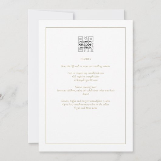 All-in-1 elegante klassieke witte GOLD-tekstbruilo Kaart (Achterkant)