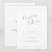 All-in-1 elegante klassieke witte GOLD-tekstbruilo Kaart (Voorkant / Achterkant)