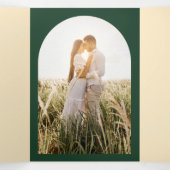 All-in-1 Emerald Green Wedding RSVP Program PHOTO Drieluik Uitnodiging (Binnenkant midden)
