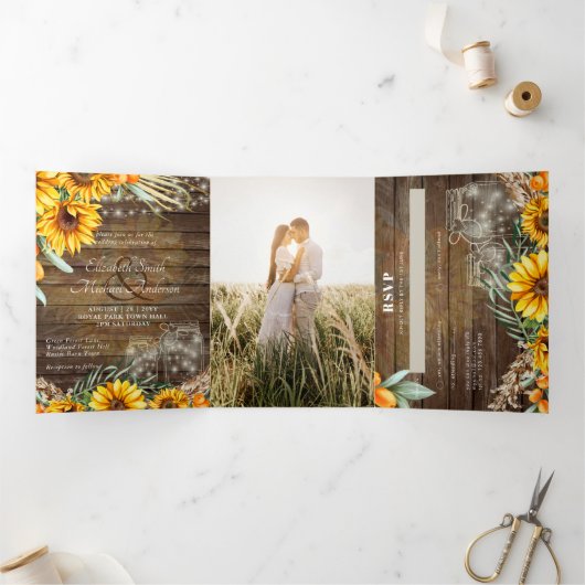 All-in-1 FOTO Huwelijksuitnodiging RSVP Programma  (Binnen)