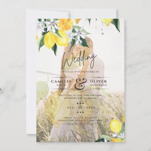 All-in-1 FOTO OVERLAY Lemons Wedding nodigt QR uit Kaart (Voorkant)