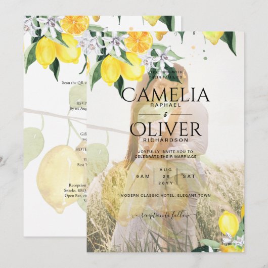 All-in-1 FOTO OVERLAY Lemons Wedding nodigt QR uit Kaart (Voorkant / Achterkant)