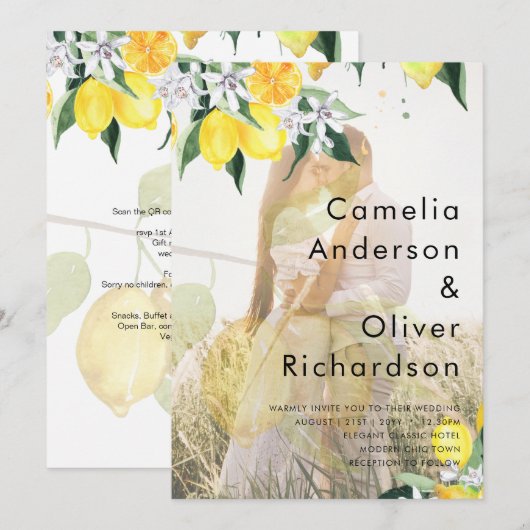 All-in-1 FOTO OVERLAY Lemons Wedding nodigt QR uit Kaart (Voorkant / Achterkant)