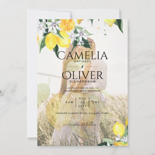 All-in-1 FOTOVERLOOP Citroenen Huwelijksuitnodigin Kaart (Voorkant)