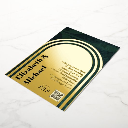 All-in-1 GOLD FOIL Green Photo QR Code Modern Folie Uitnodiging (Gedraaid)