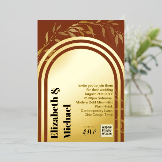 All-in-1 GOLD FOIL Terracotta QR Code Modern Folie Uitnodiging (Staand Voorkant)