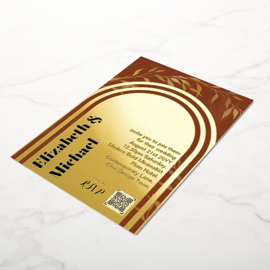 All-in-1 GOLD FOIL Terracotta QR Code Modern Folie Uitnodiging (Gedraaid)