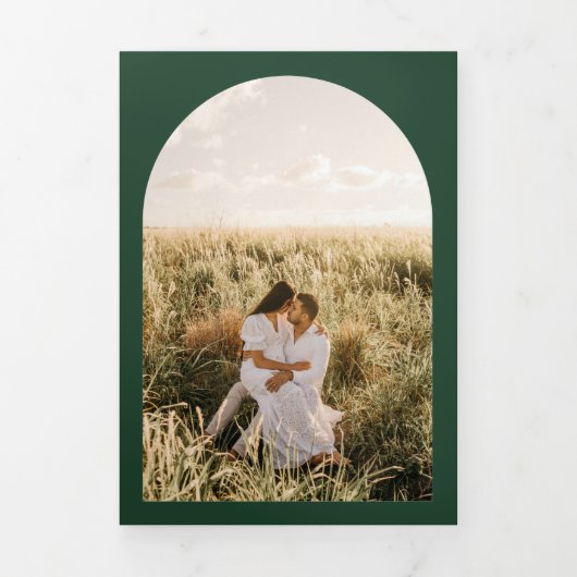 All-in-1 Green Pampas Grass Peach Wedding PHOTO Drieluik Uitnodiging (Cover)