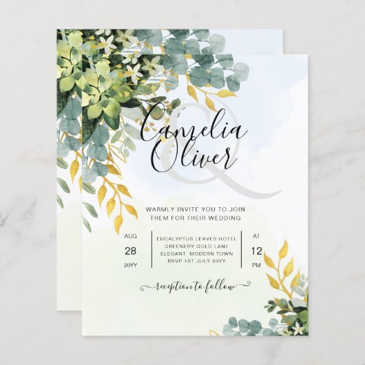 All-in-1 Greenery Gold Eucalyptus Leaves Wedding (Voorkant / Achterkant)