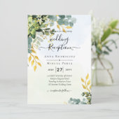 All-in-1 Greenery Gold Eucalyptus Leaves Wedding Kaart (Staand voorkant)